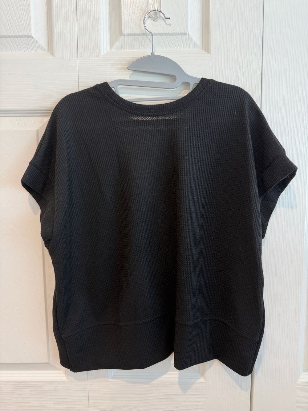 Black Short-Sleeve Waffle Knit Top